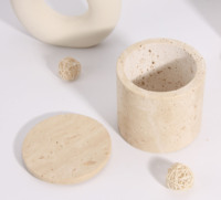 Bocal à bougie en travertin en pierre de marbre beige naturel vases utilisés comme décoration de la maison bocal de stockage de cuisine avec couvercle