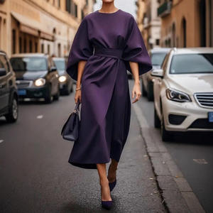 Vestido Largo Elegante de Color Sólido con Cinturón, Manga Murciélago, Estilo Casual para Oficina, Tipo Pullover, para Dropshipping en Shopify - Product Image 5