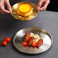 Plateau de service rond en acier inoxydable 304, finition brossée, assiette à dessert et à collation, restaurant, café, hôtel, fête