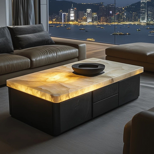 Luxury <strong>Real</strong> Marble <strong>Coffee</strong> <strong>Table</strong> with Drawer <strong>Wood</strong> Panel Lighting Natural Marble Living Room Furniture Set Office Tea <strong>Table</strong> - Product Image 2