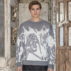 Pull tricoté vintage personnalisé pour homme 2025 – Coton respirant, motifs crânes/personnalisés, épaules tombantes – Collection Printemps OEM - Product Image 2