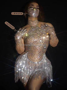 Платье для латиноамериканских танцев, платье для выступлений с кисточками, хит продаж, с бриллиантами, цельный сексуальный джаз, короткая юбка, для сцены, самбы, для бизнеса - Product Image 4