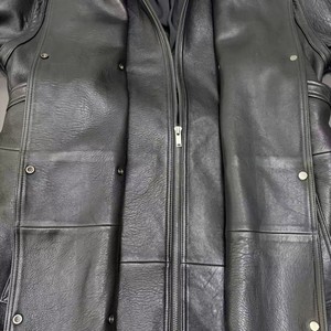 Cappotto Lungo in <span class=keywords><strong>Pelle</strong></span> di Pecora per <span class=keywords><strong>Donna</strong></span>, <span class=keywords><strong>Nero</strong></span>, Impermeabile, con Zip, Doppiopetto, Bottoni, Risvolto e Cintura, per Occasioni Formali - Product Image 4