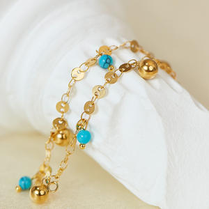<span class=keywords><strong>Tobillera</strong></span> de acero inoxidable chapada en oro directa de fábrica de joyería con cuentas de turquesa pulsera de moda impermeable para niñas - Product Image 6