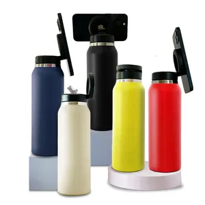 Borraccia personalizzata 24oz con coperchio magnetico e magnete in paglia bottiglia d'acqua per bevande in acciaio inossidabile con supporto per telefono