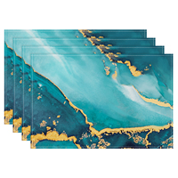 Ensemble de 4 sets de table en tissu marbré turquoise, 12x18 pouces, bleu sarcelle et or, art abstrait moderne, sets de table lavables pour la décoration de la maison