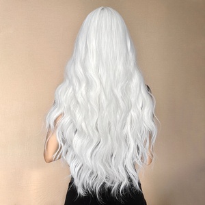 White Platinum Long Curly Synthetic <strong>Wigs</strong> with Bangs for Women Afro Daily Cosplay <strong>Lolita</strong> Wavy <strong>Wig</strong> Natural Hair Use - Product Image 3
