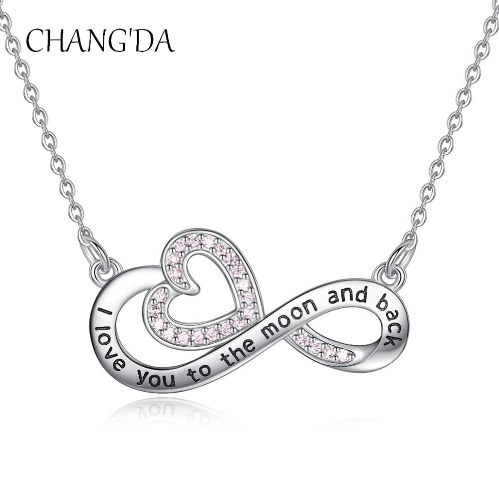 925 plata esterlina te amo a la Luna y vuelta corazones collar infinito