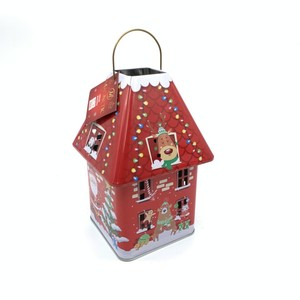 House shape tin box with handle/ food grade metal tin box