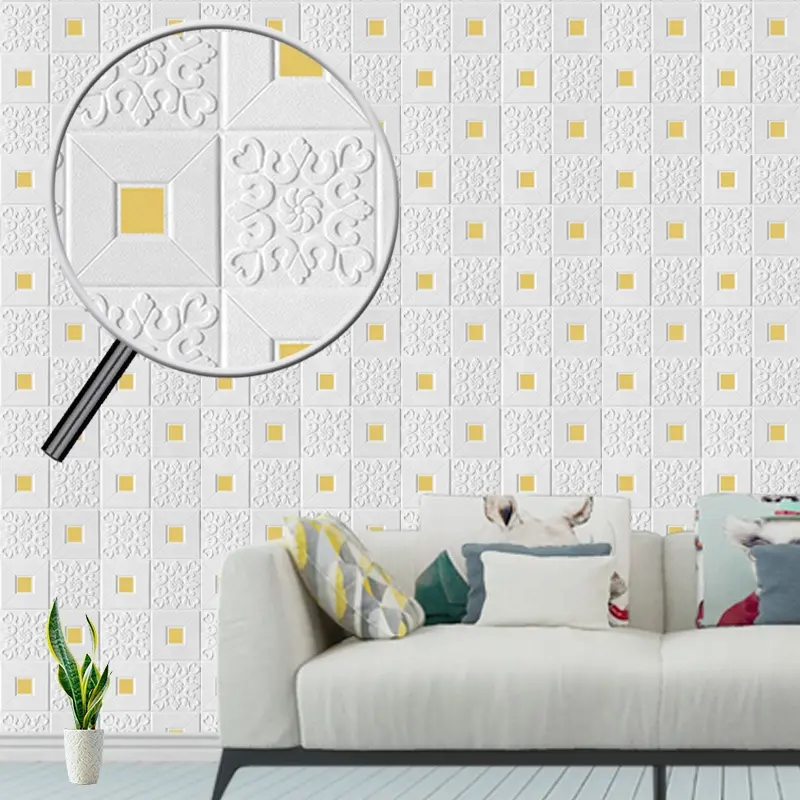 Fashion three-dimensional wall panel self-adhesive gold inlaid wallpaper 70*70CM PE 3d foam wall sticker