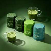 Boîte en métal pour matcha avec logo personnalisé, 30/40/50g, fermeture hermétique avec anneau de traction, couvercle à vis, qualité alimentaire, anti-fuite, pour poudre de thé