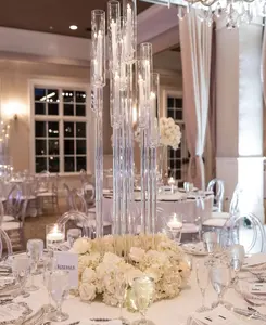 घर सजाने के लिए प्रकाश एक्रिलिक 5 सिर Candelabra मोमबत्ती धारकों शादी की मेज Centerpiece फूल स्टैंड दीपाधार