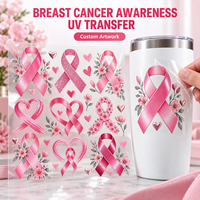 Autocollant personnalisé de sensibilisation au cancer du sein avec motifs de ruban rose sur film de transfert UV pour application décorative sur surface