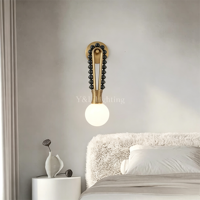 Applique murale vintage en verre avec perles d'onyx et LED pour chambre, villa, hôtel