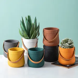 Creative ceramic round flowerpot balcony garden hotel home furnishings flower portable pot firm and durable simple flowerpot