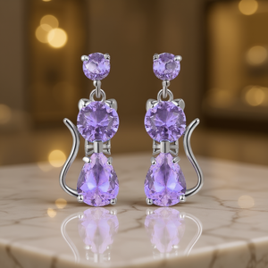 Boucles d'oreilles pendantes en cristal rose E3823, argent 925 plaqué rhodium, forme d'animal mignon pour femmes, bijoux à porter tous les jours - Product Image 2