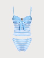 Ensemble bikini deux pièces jacquard rayé pour femme, durable, avec logo personnalisé, haut perlé à découpe annulaire et bas de maillot de bain à nouer au dos, pour la plage
