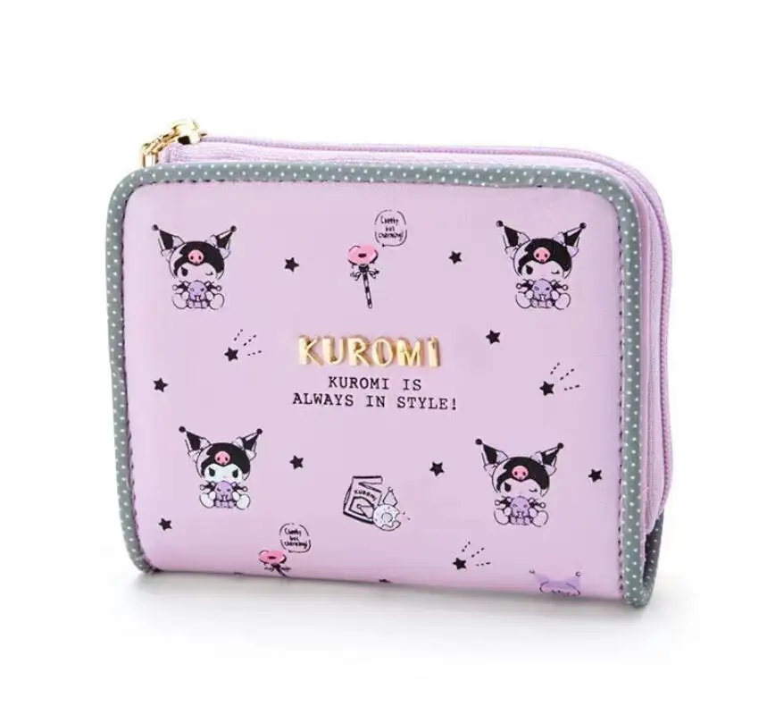 YWMX mode Kawaii Kuromi mélodie fermeture éclair sac à main multi fonction vêtements d'extérieur grande capacité cannelle fille PU sac à main 11*2.5*9CM