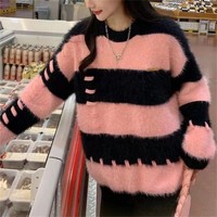 Pull en mohair pour femme, col rond, coupe ample, nouvelle collection automne, personnalisable