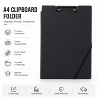 Portapapeles Plegable de 360 Grados con Banda Elástica y Soporte para Bolígrafo, Carpeta de Archivos de Plástico PP Negra, Tablero de Escritura para Negocios