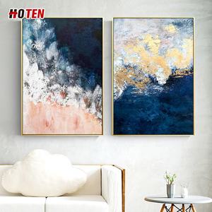 Grande peinture <span class=keywords><strong>à</strong></span> l'huile abstraite peinte <span class=keywords><strong>à</strong></span> la main avec feuille d'or, paysage marin pour la décoration du salon, décoration d'hôtel, support sur toile - Product Image 3