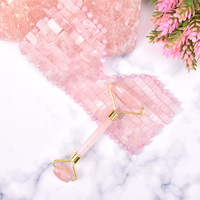 Vente en gros d'ensemble de soins de la peau anti-âge masque pour les yeux en quartz rose, ensemble rouleau en quartz rose et Gua Sha boîte-cadeau logo personnalisé unisexe