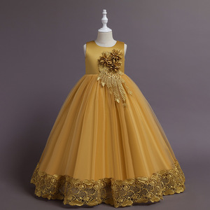 Estate <span class=keywords><strong>Tulle</strong></span> fiore ragazze vestito per la festa di nozze bambino principessa spettacolo abito lungo per bambini abiti per ragazze formale abiti da sera - Product Image 1