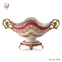 MKMJ Elegante Koninklijke Porseleinen Collectie Handgemaakte Vintage Rode Keramiek Messing Decoratieve Servies Vaas Set Luxe Huisdecoratie
