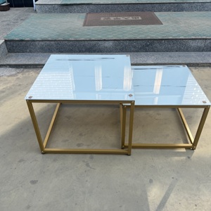 Juego de Mesa de Centro Moderno Europeo de Dos Piezas, Cuadrado, con Patrón de Mármol, para Hogar u Oficina - Product Image 6
