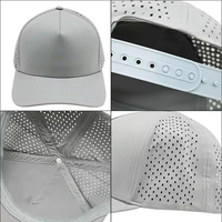 Casquette de golf et de baseball unisexe de luxe gris sportive en gros, 100 % polyester, maille imperméable avec design perforé incurvé et points de couture