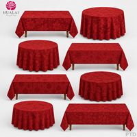 Taplak Meja Linen Merah Bermotif Daun Holly 8ft X 10ft 410g HuaLai untuk Pesta Liburan dan Acara di Rumah