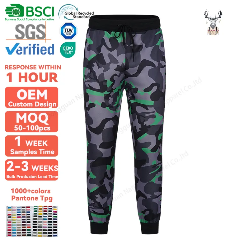 Nanteng fábrica personalizada de moda de poliéster ajustado patrón de impresión digital lápiz de cintura media OEM hombres Joggers