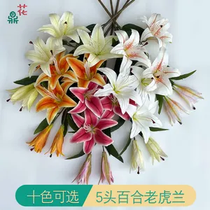 Commercio all'ingrosso della fabbrica 5 giglio tigre orchidea centro commerciale decorazione della finestra di seta fiori interni foto oggetti di scena fiori artificiali