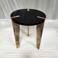 Table d'appoint moderne avec plateau rond en marbre et base en bois, meubles de salon faits à la main