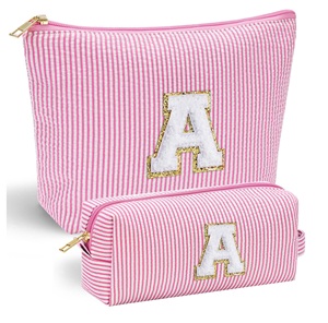 Seersucker Makeup Bag <b>Travel</b> Women's <b>Handbags</b> Purse Makeup Bag Holiday <b>Travel</b> Convenience Pack Shopping Canvas Bag Beach <b>Handbag</b> - Product Image 2