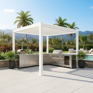Nouveau produit : Cuisine extérieure modulaire en acier inoxydable 304 à surface lisse, anti-insectes, avec pergolas en aluminium et armoire. - Product Image 2