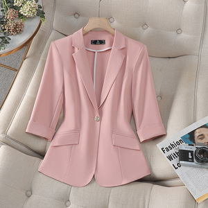 Women's Light Blue Blazer Three Quarter Sleeve Solid Color Breathable Casual Top - Product Image 2