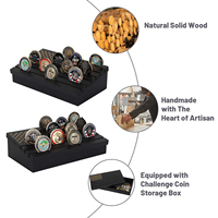 Boîte de présentation de pièces de monnaie en bois massif écologique avec drapeau américain gravé, tiroir de rangement dissimulé et support pour objets commémoratifs