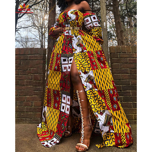 Robe longue à manches <span class=keywords><strong>longues</strong></span> et bustier sexy pour femme, style africain imprimé, taille haute, jupe fendue sur le côté, <span class=keywords><strong>robes</strong></span> Ankara, vente <span class=keywords><strong>en</strong></span> gros, collection <span class=keywords><strong>2021</strong></span> - Product Image 1