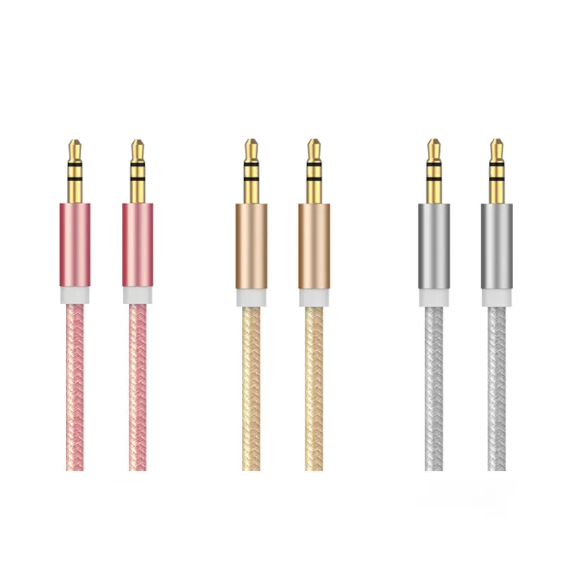 High Quality Custom Hi-Fi Sound Nylon Braided Male Gold Plated AUX Cord 3.5mm Stereo Auxiliary Audio AUX Cable