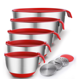 Ensemble de bols à salade en acier inoxydable réutilisables avec couvercles hermétiques, fond en silicone et poignée - Product Image 1