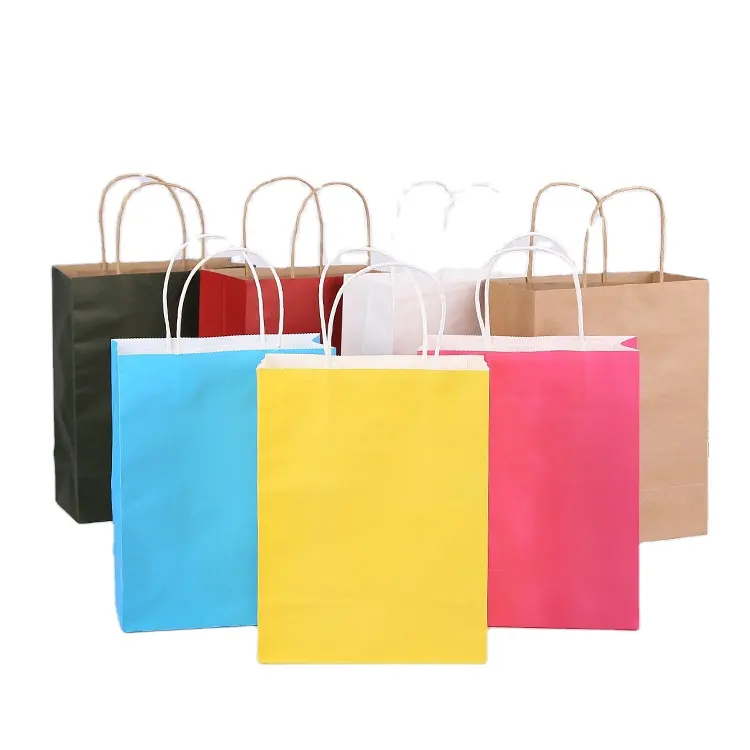 Bolsa de papel Kraft personalizada, con logotipo, color blanco y negro, bolsas de papel Kraft marrón recicladas con mango