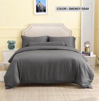 Parure de lit 4 pièces en fibre de bambou 400TC style uni pour l'été, avec housse de couette et draps tissés toutes saisons