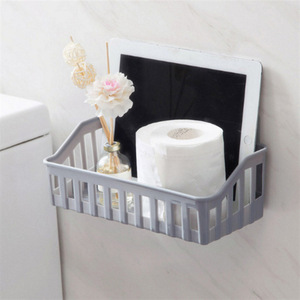 Wall Mounted Bathroom Storage Rack Rectangular PP Material No <b>Drilling</b> Required Minimalist Design For Toiletries - Product Image 3
