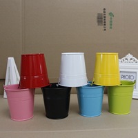 Mini seau décoratif en métal avec poignée - Organisateur de bureau et pot de fleurs vibrant pour la maison et le bureau