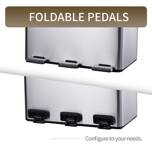 Mềm đóng Ba Thùng rác có thể 45 L thép không gỉ 3 ngăn Thùng rác và tái chế bin Combo với tách nắp và bàn đạp chân - Product Image 5