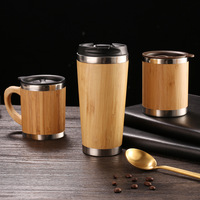 Écologique Réutilisable 300ML Voyage Double Paroi En Acier Inoxydable Isolé Bière Thé Tasse Poignée Couvercle Bambou Tasses À Café pour Boire