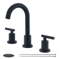 Robinet de lavabo moderne noir poli, mitigeur de salle de bain à 3 trous, double poignée, col de cygne haut, en céramique