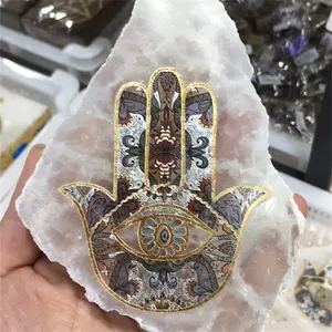 Nouveautés cristaux de quartz guérison pierre brute dalle de sélénite naturelle avec chakra de sélénite à la main Fatima pour la décoration