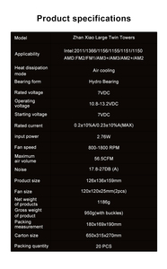 ARGB Double Towers CPU Cooler Desktop <b>Computer</b> Radiator 6 Heat Pipes Temperature Control for PC Case Cpu Cooler <b>Fan</b> for Pr - Product Image 6